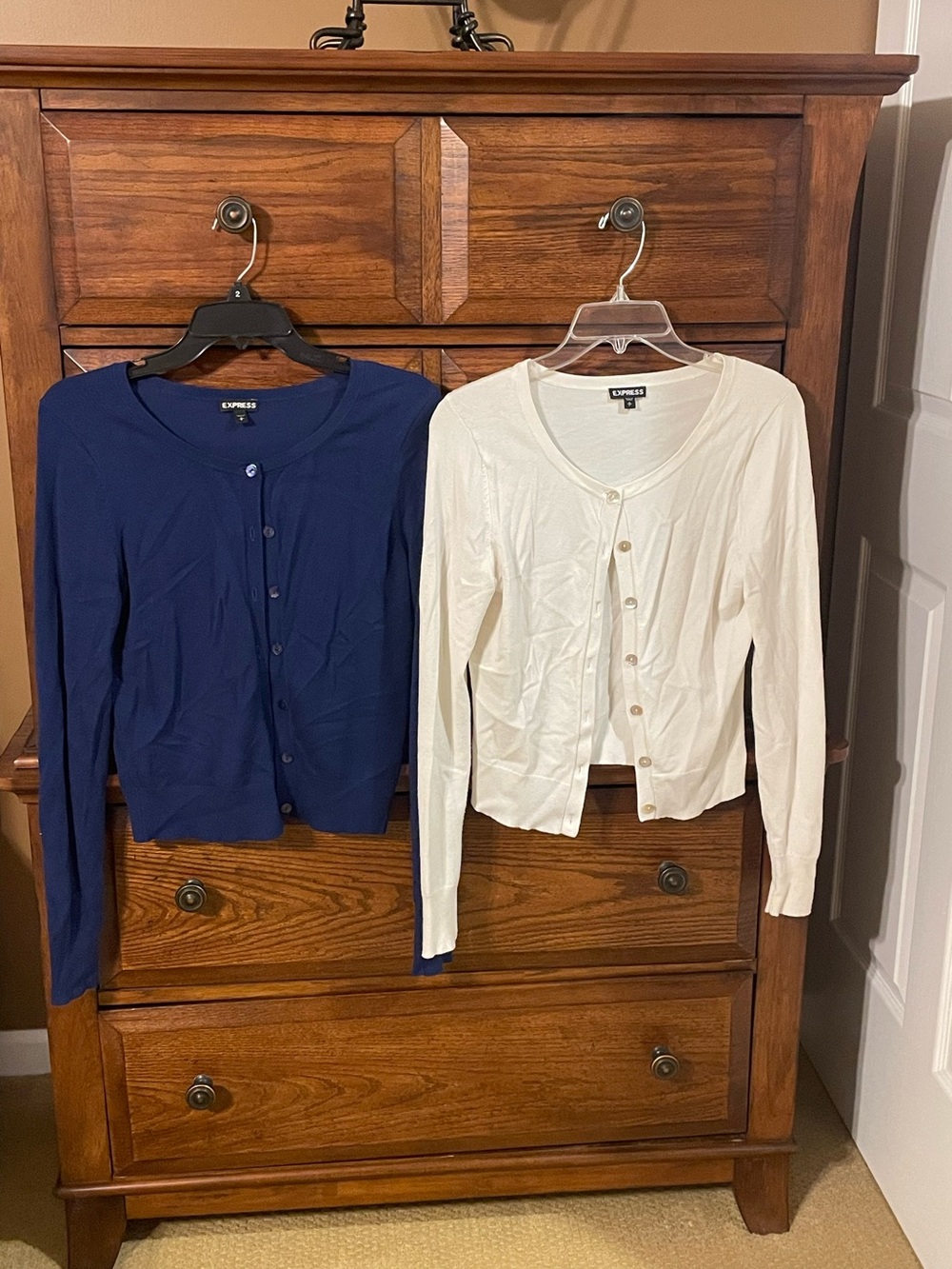 Express Classic Lightweight Button Cardigan Sweaters Blue & Cream